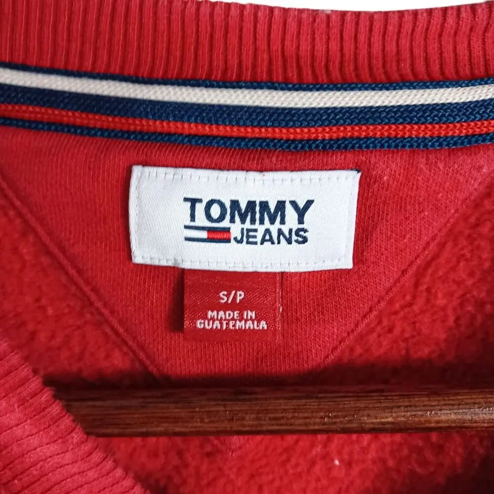 90s Vtg Tommy Hilfiger S Red Americana Short Crewneck Spellout Sweatshirt Jumper - Picture 7 of 9